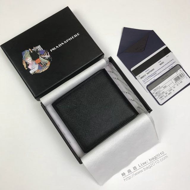 prada錢包 普拉達專櫃最新十字紋牛皮短夾 2M0513 PRADA男士短款錢包  pyd2116